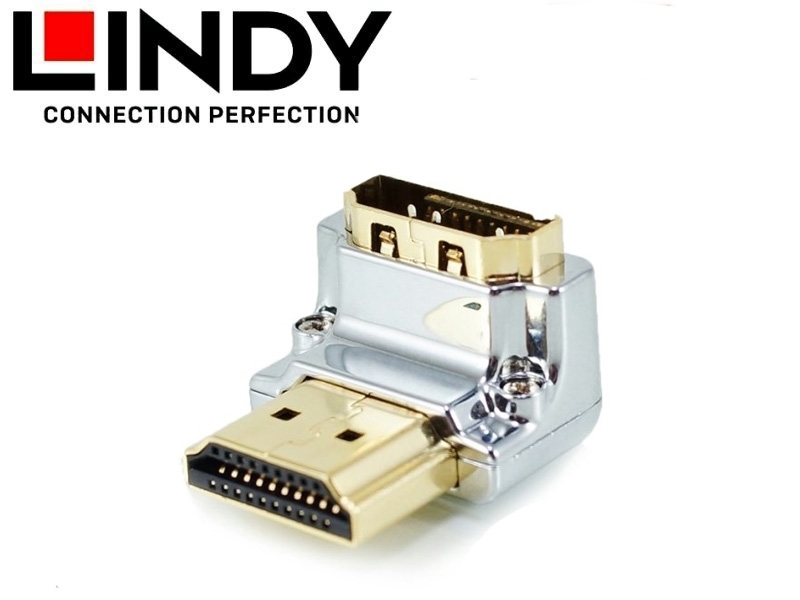 LINDY 林帝 CROMO HDMI 2.0 鋅合金鍍金轉向頭-A公對A母 垂直向下90度旋轉